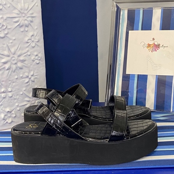Black croc animal print platform wedge flatform ankle strap sandals Sz 10 - Picture 4 of 10